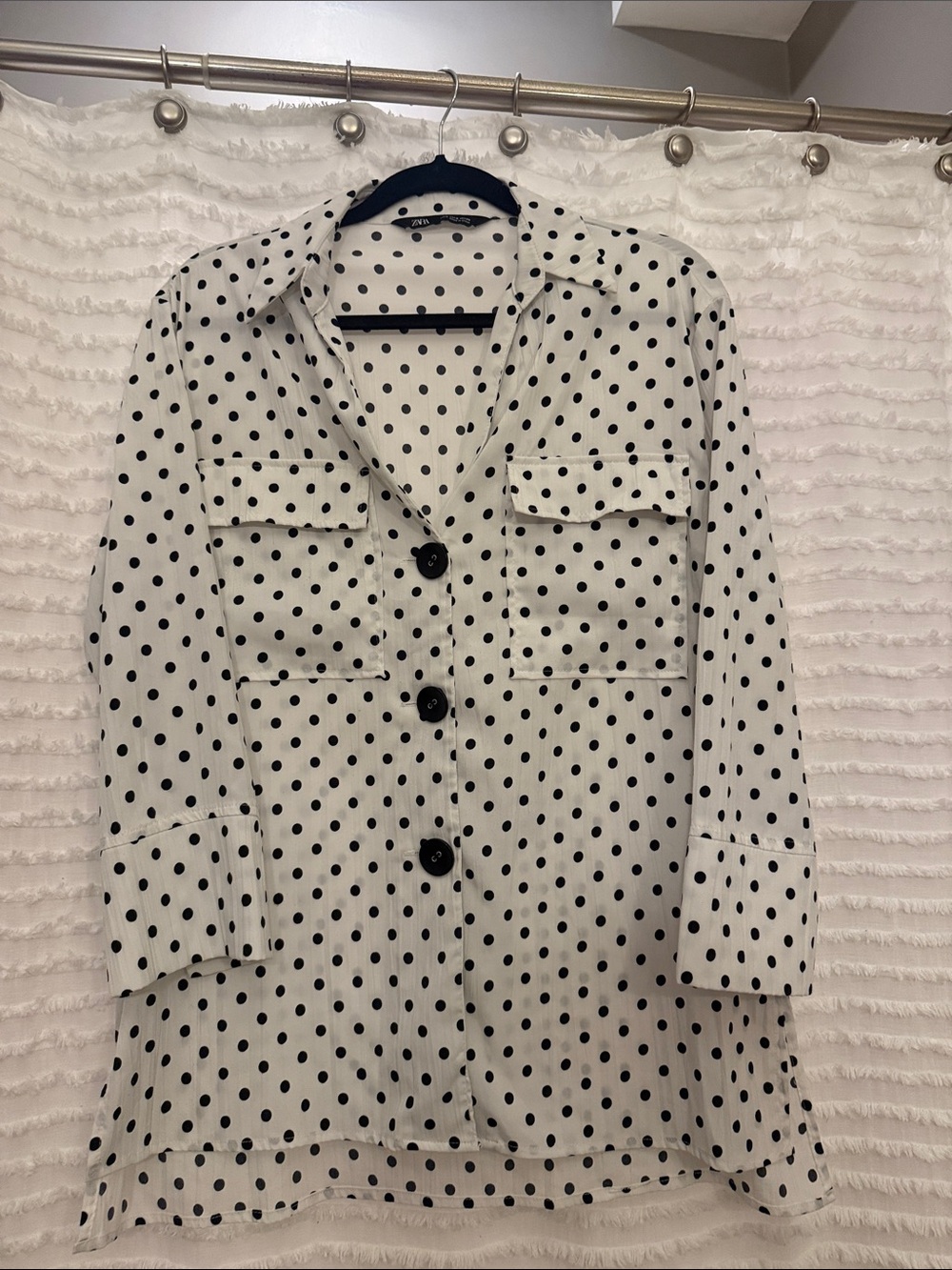 Zara White Blouse with Black Polka Dots